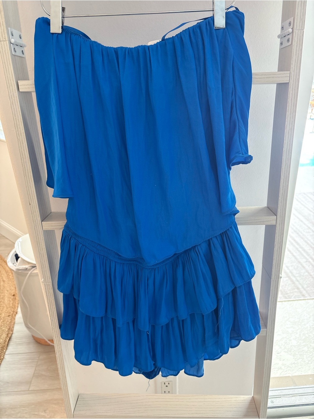 Bright Royal Blue strapless drop waist skirt romper